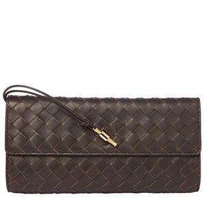 Jmaclaughing Pernille Leather Handbag | Brown Woven Clutch with Gold Accent